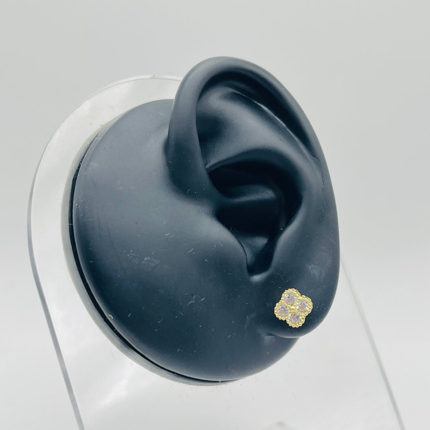 10K Yellow Gold White Clover CZ Earrings (sm)