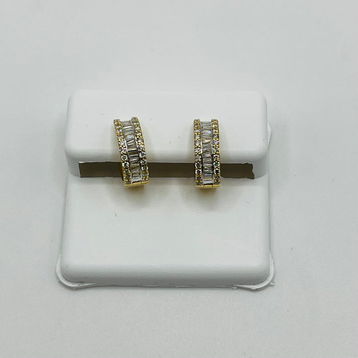 10K Gold Diamond Baguette Hoop Earrings