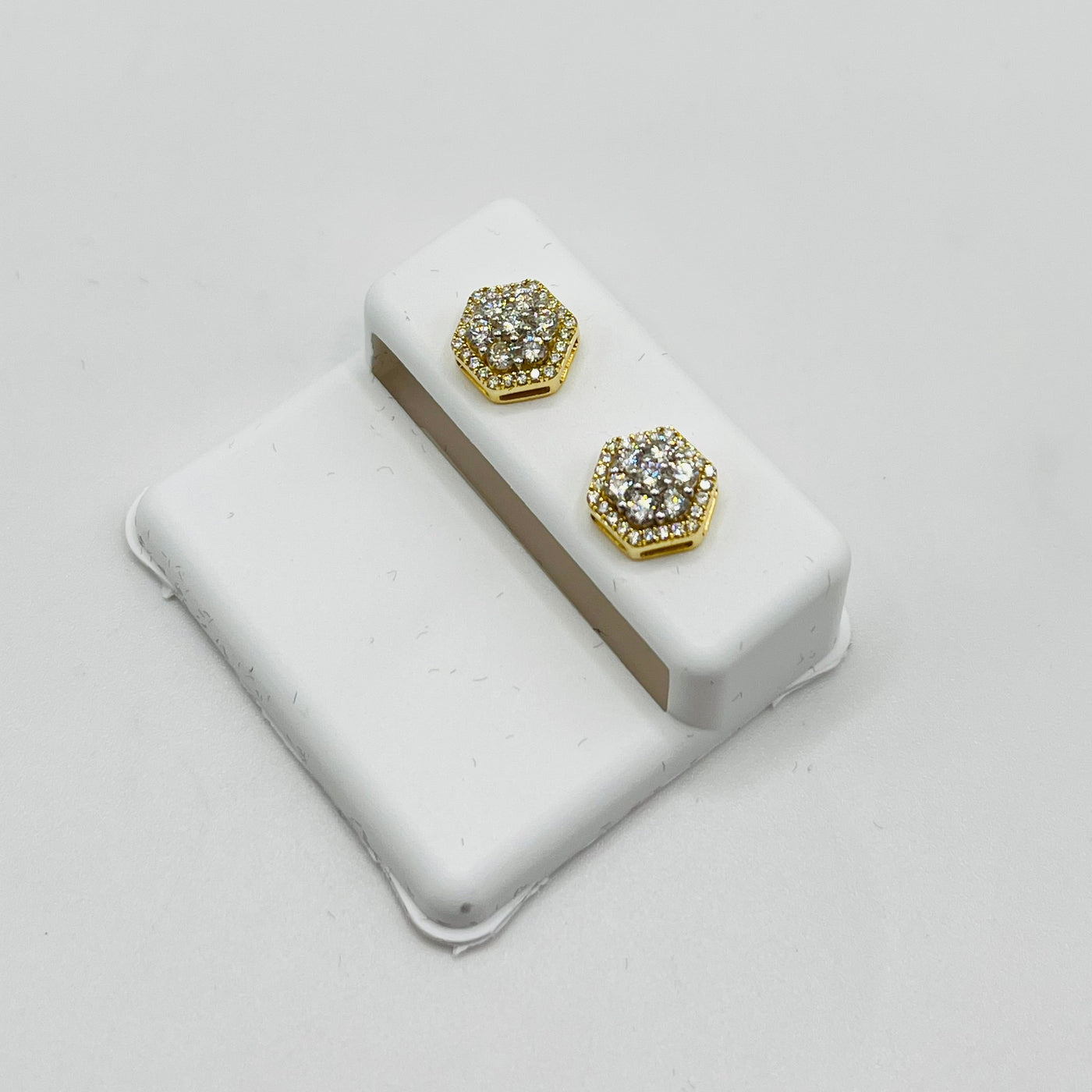 10K Gold Diamond Hexagon Earrings