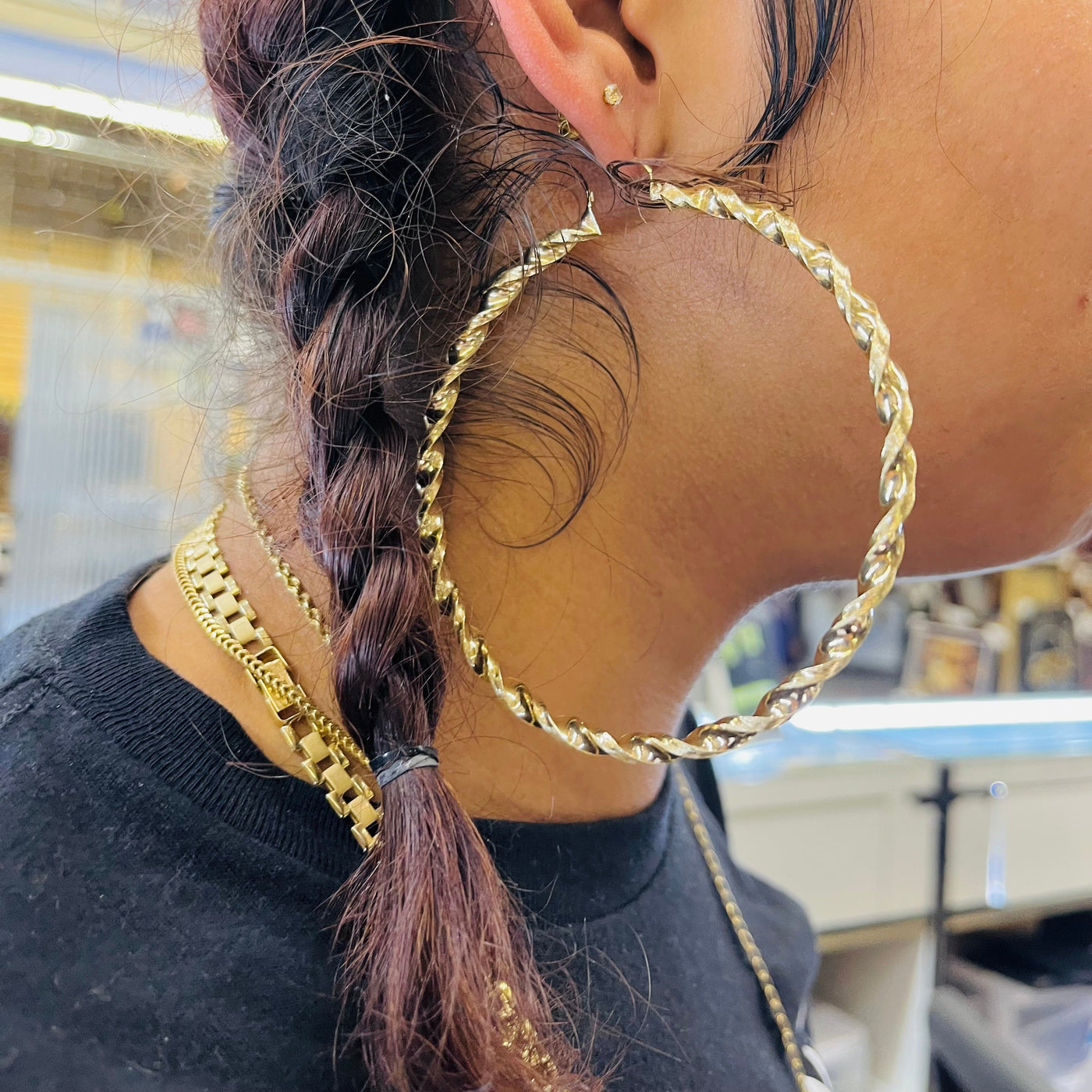 10K Yellow Gold 4.3mm Twist Hoop Earrings (3" diameter)