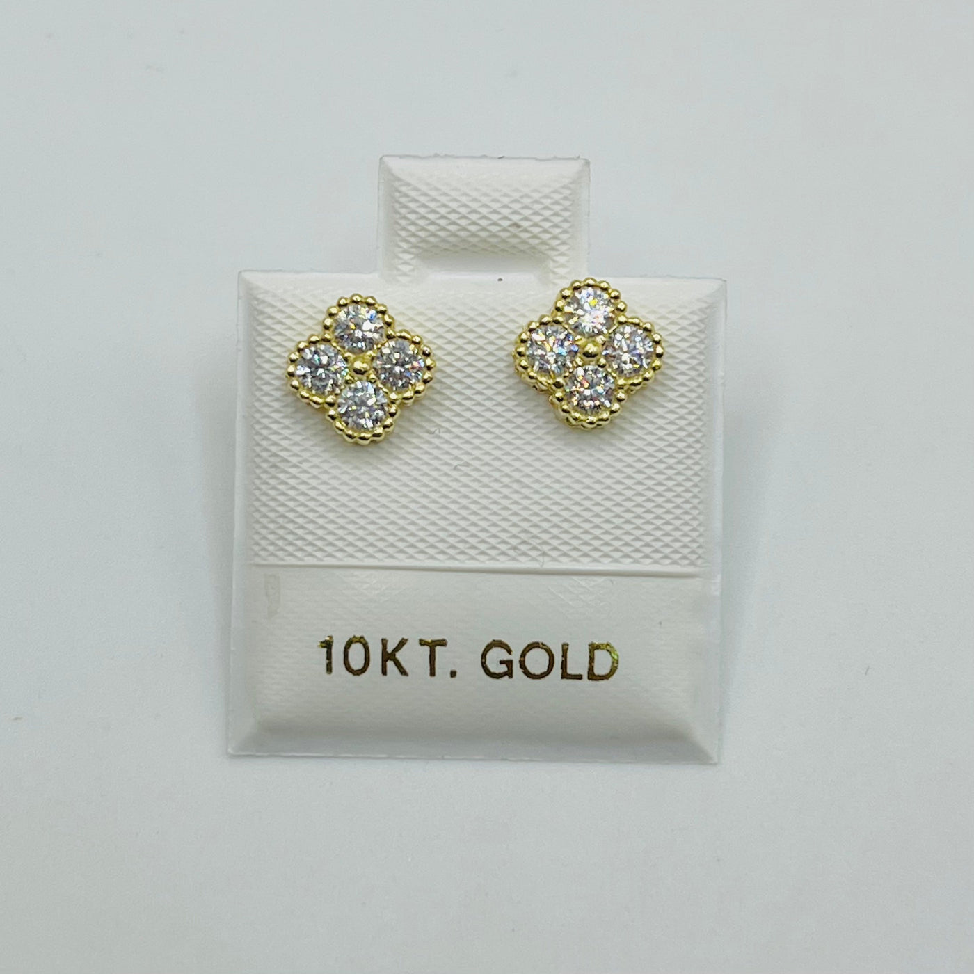 10K Yellow Gold White Clover CZ Earrings (sm)