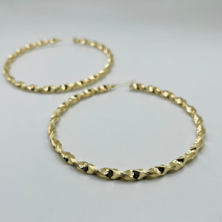 10K Yellow Gold 4.3mm Twist Hoop Earrings (3" diameter)