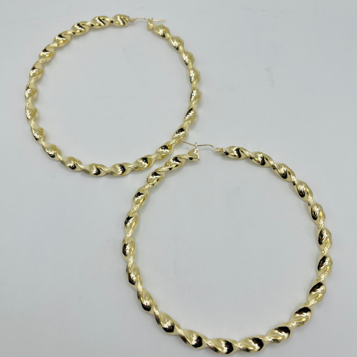 10K Yellow Gold Matte Cut Twist Hoops (3.5")