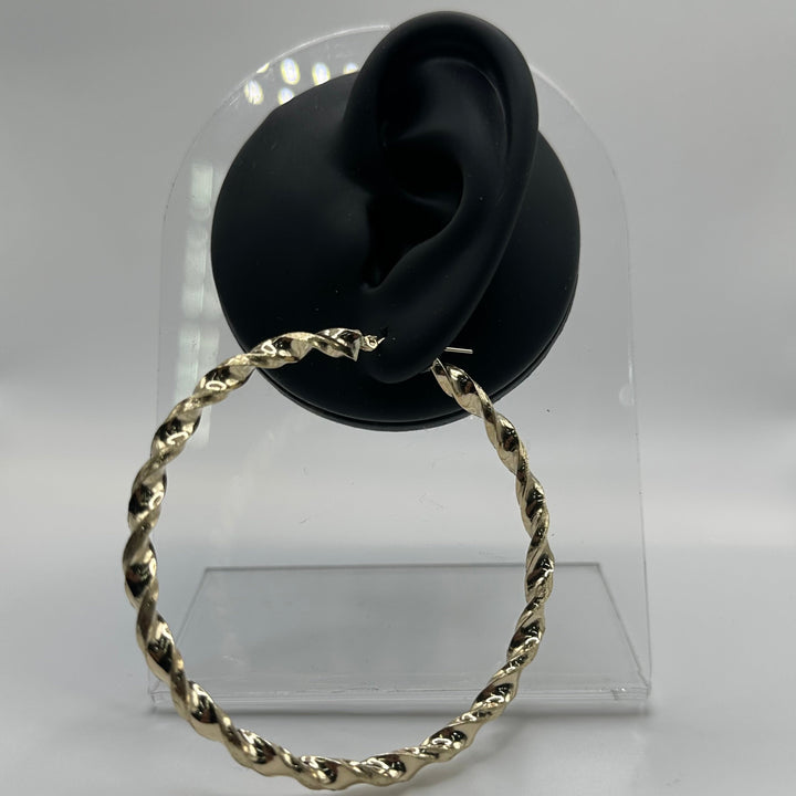 10K Yellow Gold 4.3mm Twist Hoop Earrings (2.7" diameter)
