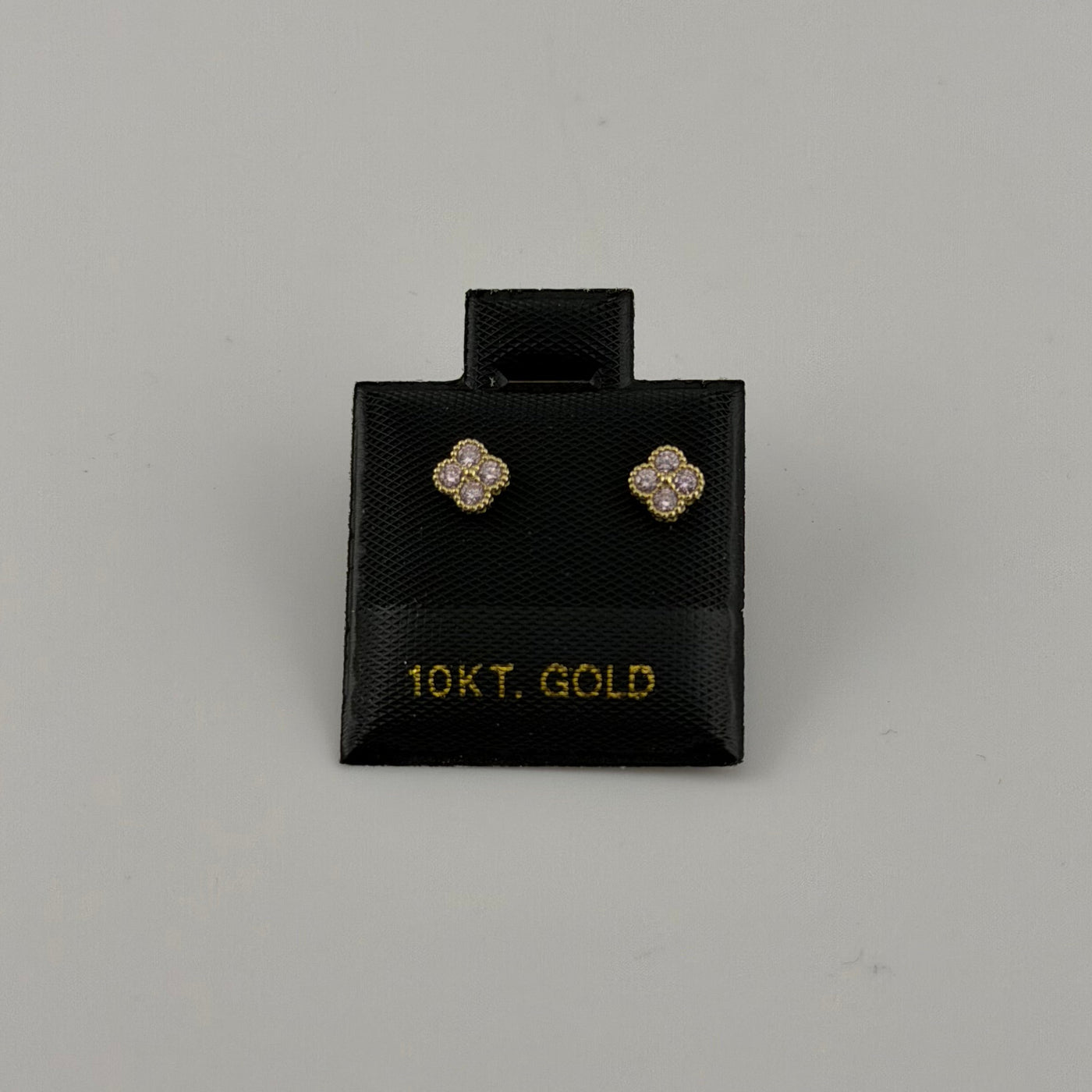 10K Yellow Gold Micro Pink CZ Clover Earrings