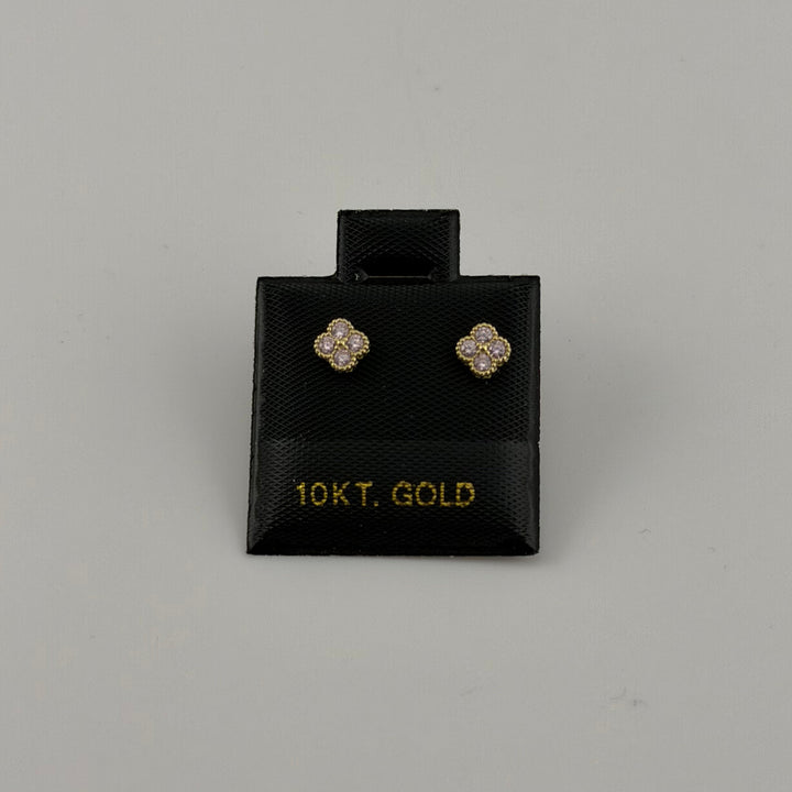 10K Yellow Gold Micro Pink CZ Clover Earrings