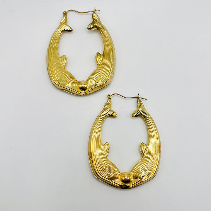 10K Yellow Gold Whale Hoop Earrings (large)