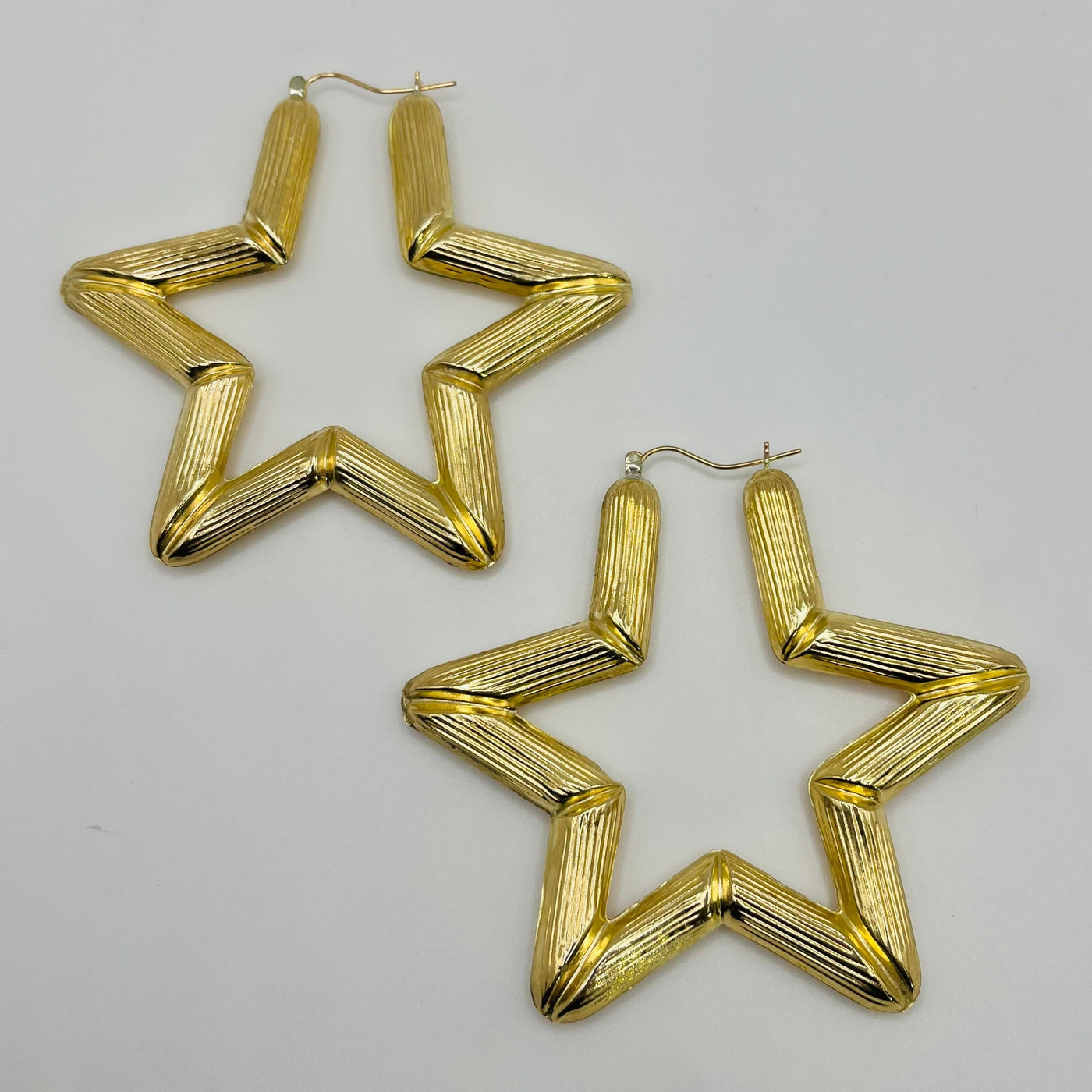 10K Yellow Gold Star Bamboo Earrings (Xl, 3")