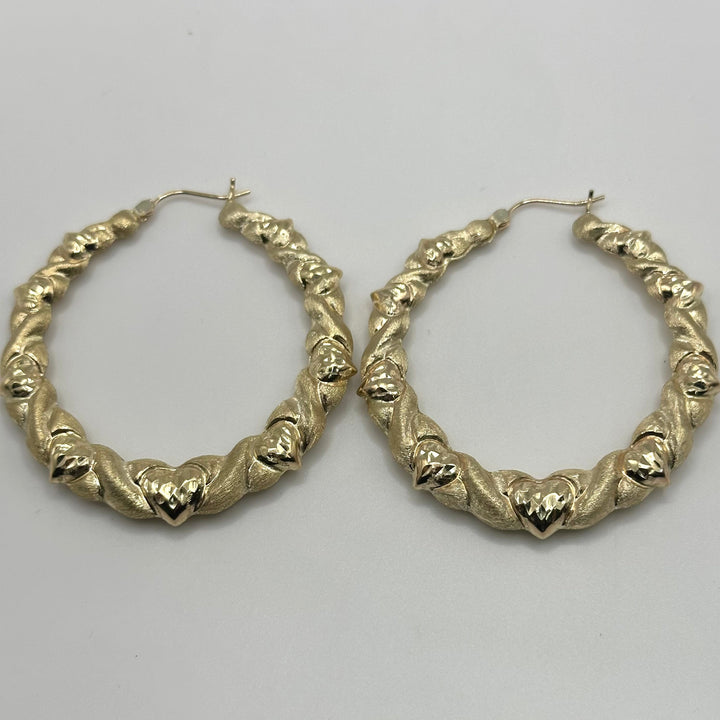 10K Yellow Gold All Heart Hoop Earrings 1.4" (with Custom Initial)
