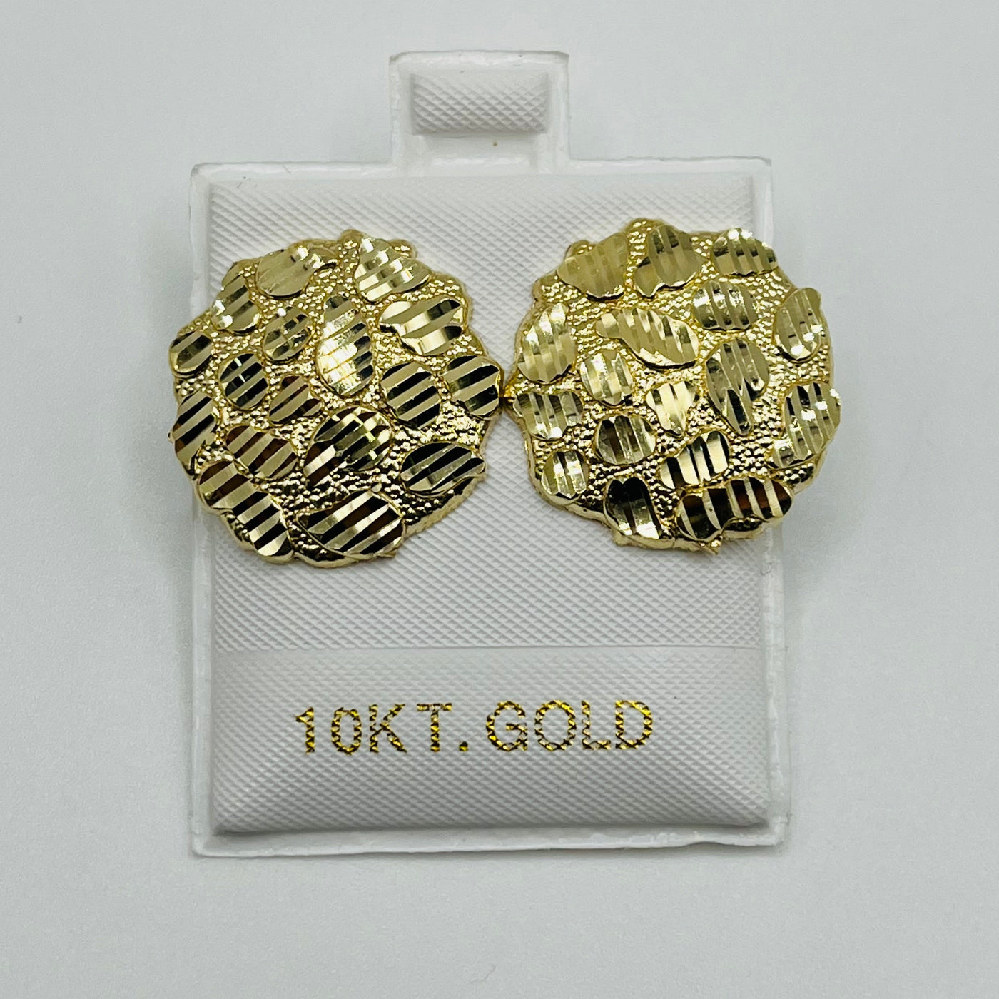 10K Yellow Gold Round Nugget Earrings Xxl (22mm)