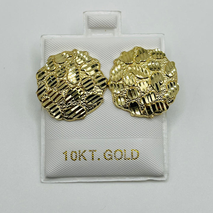 10K Yellow Gold Round Nugget Earrings Xxl (22mm)