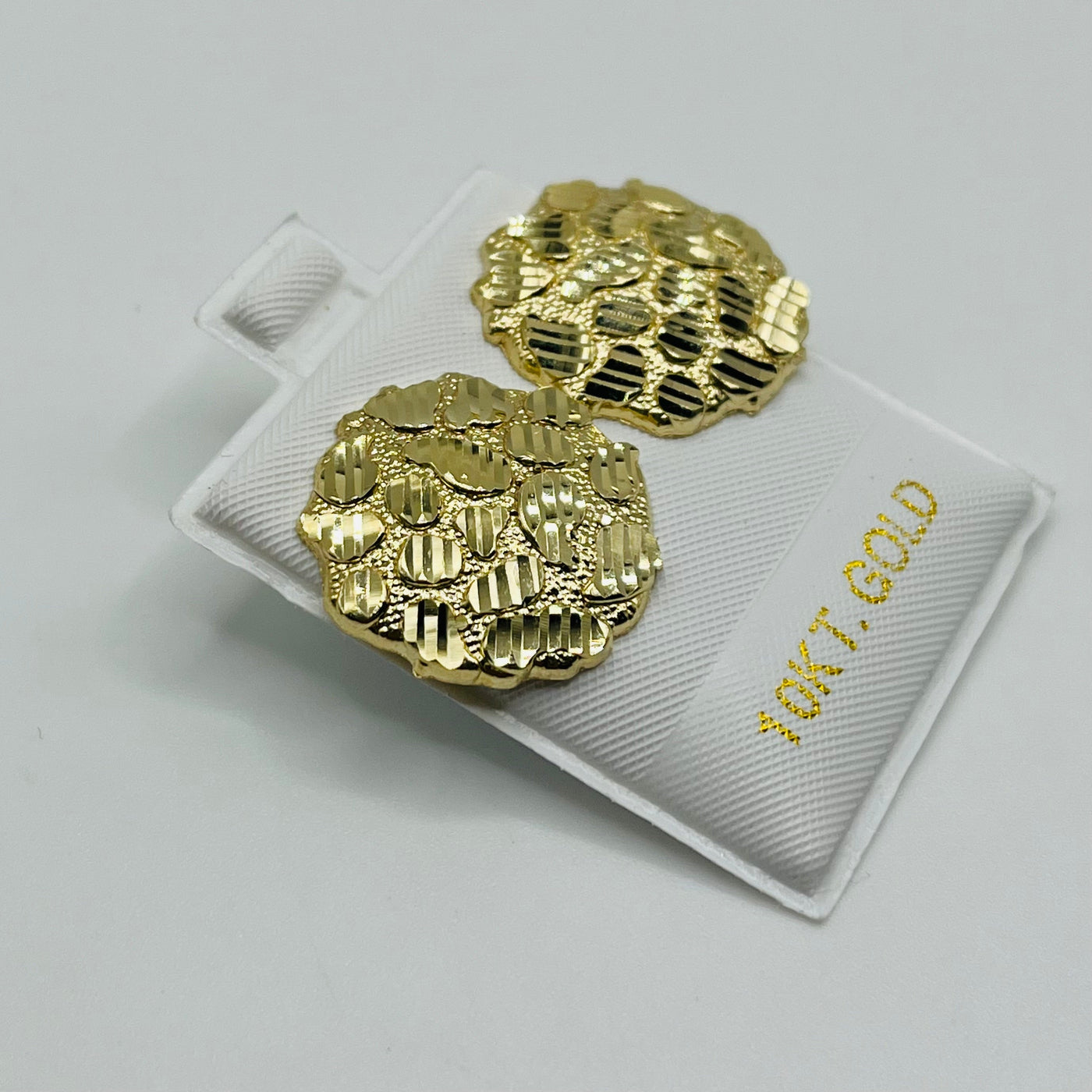 10K Yellow Gold Round Nugget Earrings Xxl (22mm)