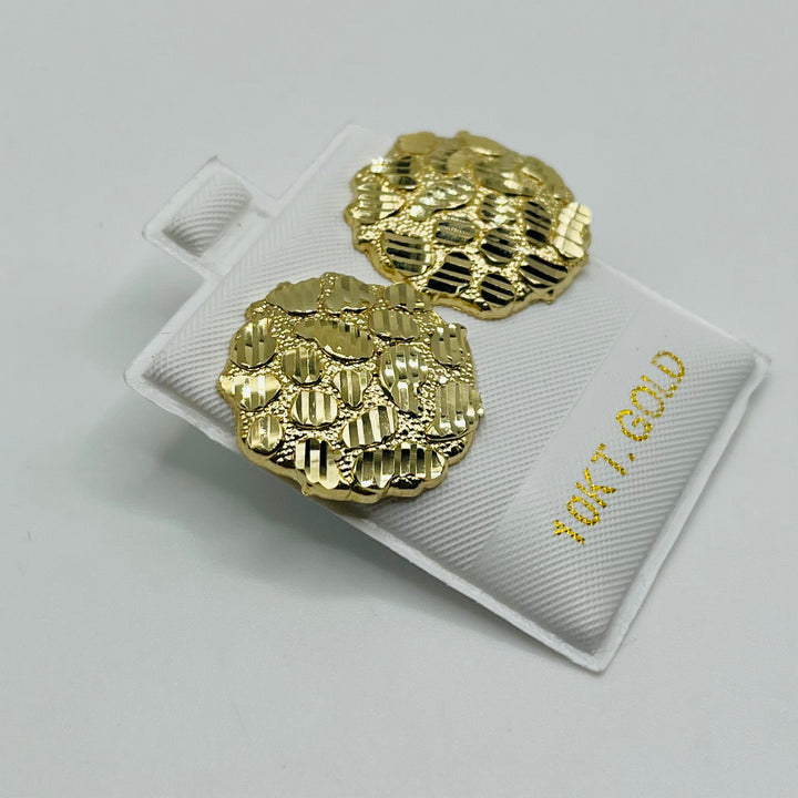 10K Yellow Gold Round Nugget Earrings Xxl (22mm)
