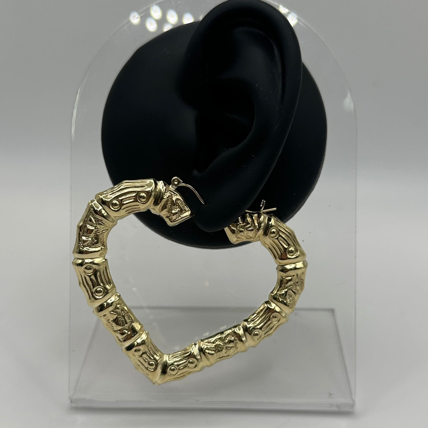 10K Yellow Gold 2.5" Bamboo Heart Hoop Earrings (2.5 inch)