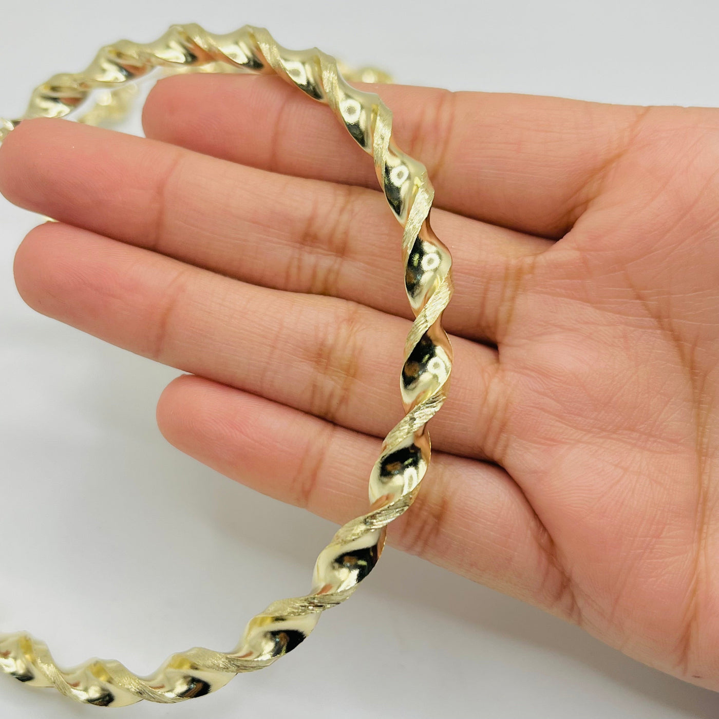 10K Yellow Gold Matte Cut Twist Hoops (3.5")