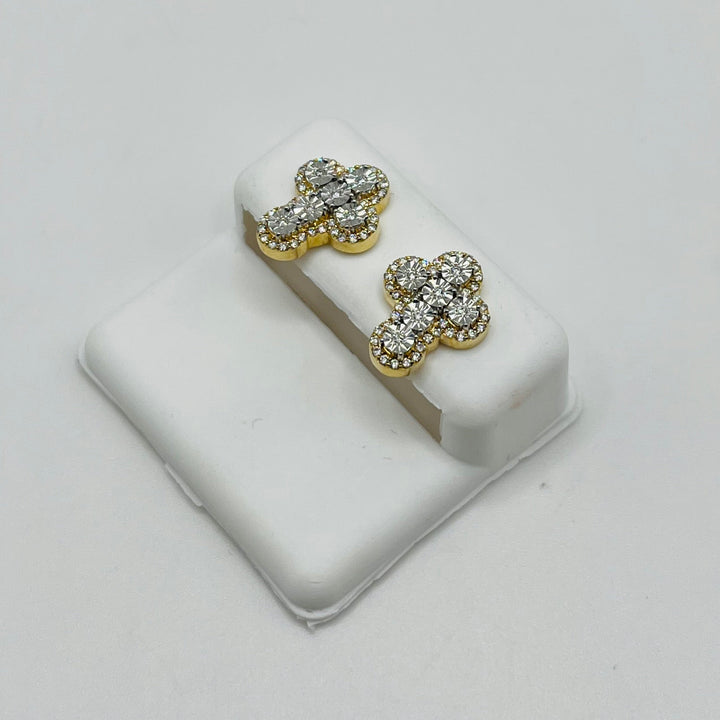 10K Gold Diamond Modern Cross Earrings