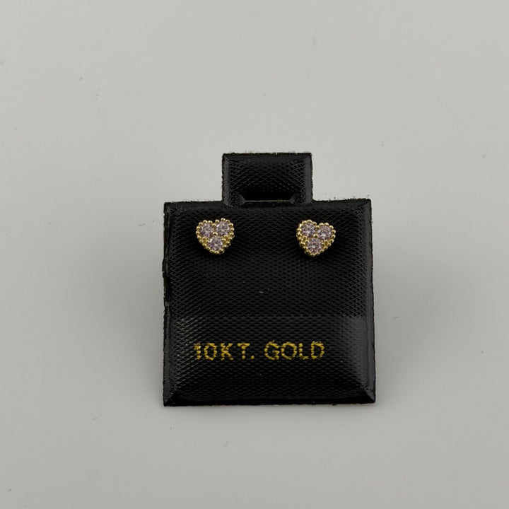 10K Yellow Gold Tiny CZ Blush Heart Earrings