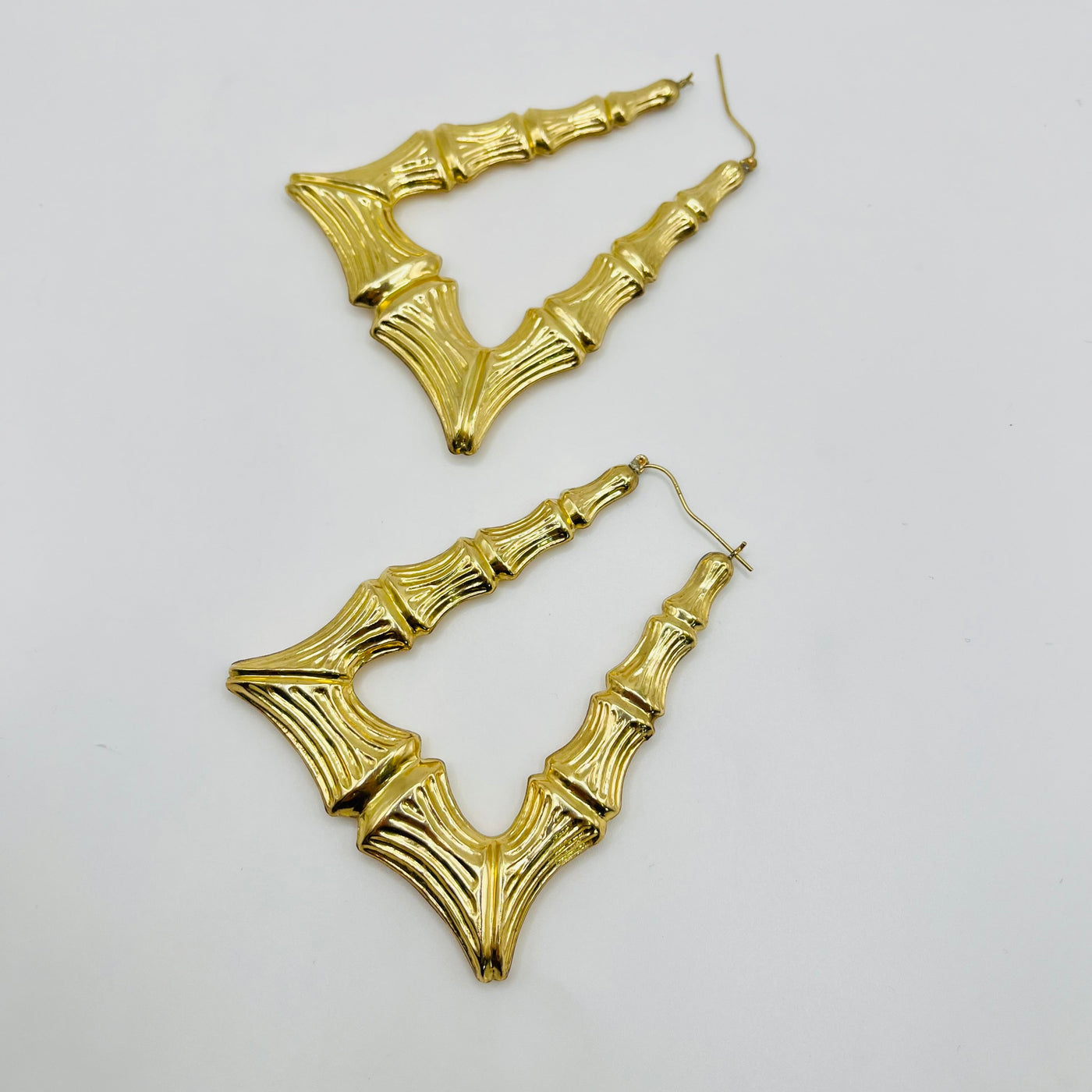 10K Yellow Gold XL Door Knocker Bamboo Hoop Earrings