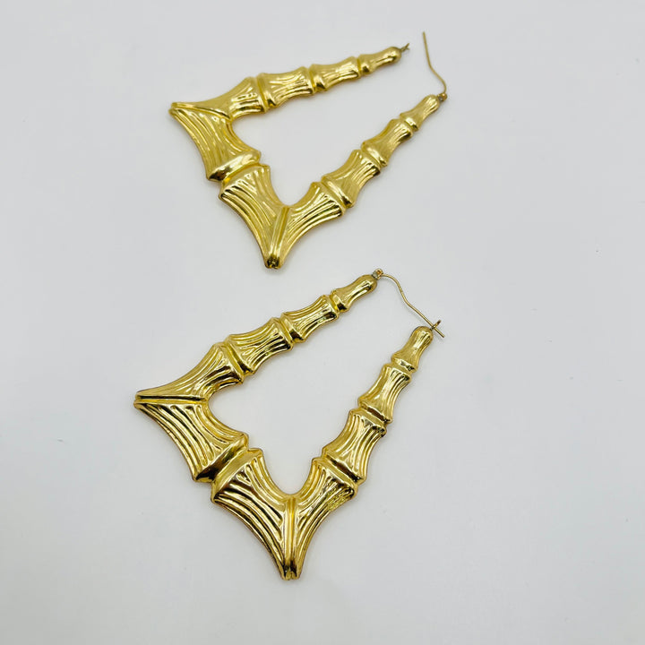 10K Yellow Gold XL Door Knocker Bamboo Hoop Earrings
