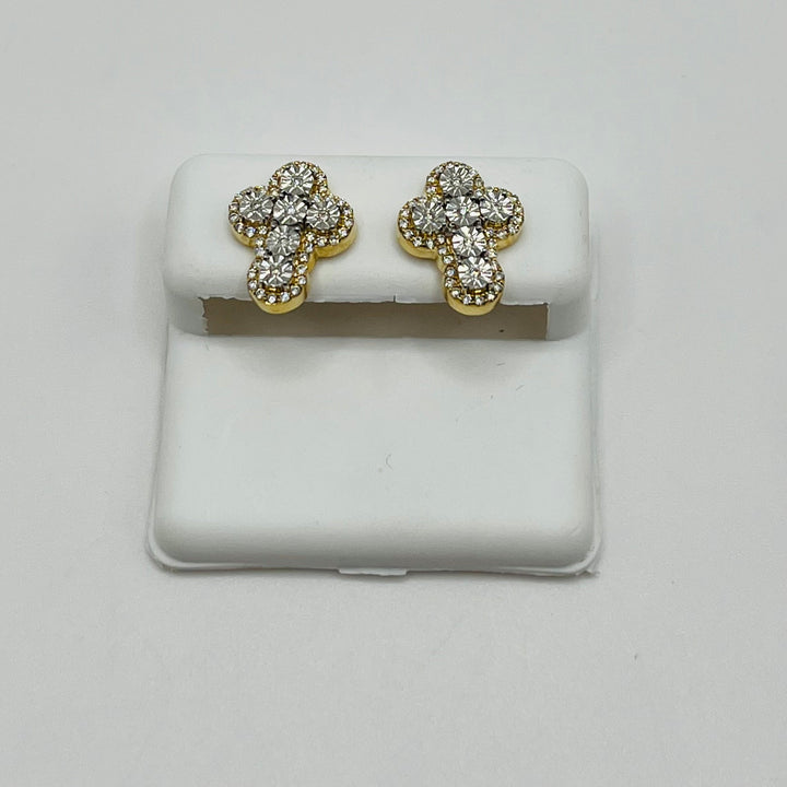 10K Gold Diamond Modern Cross Earrings