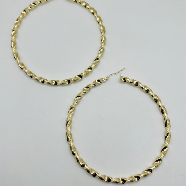 10K Yellow Gold 4.3mm Twist Hoop Earrings (3" diameter)