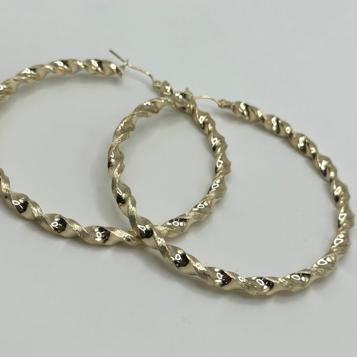 10K Yellow Gold 4.3mm Twist Hoop Earrings (2.7" diameter)