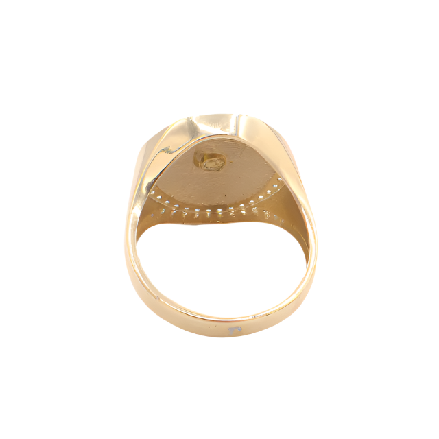 10K Solid Yellow Gold Money Sign CZ Ring