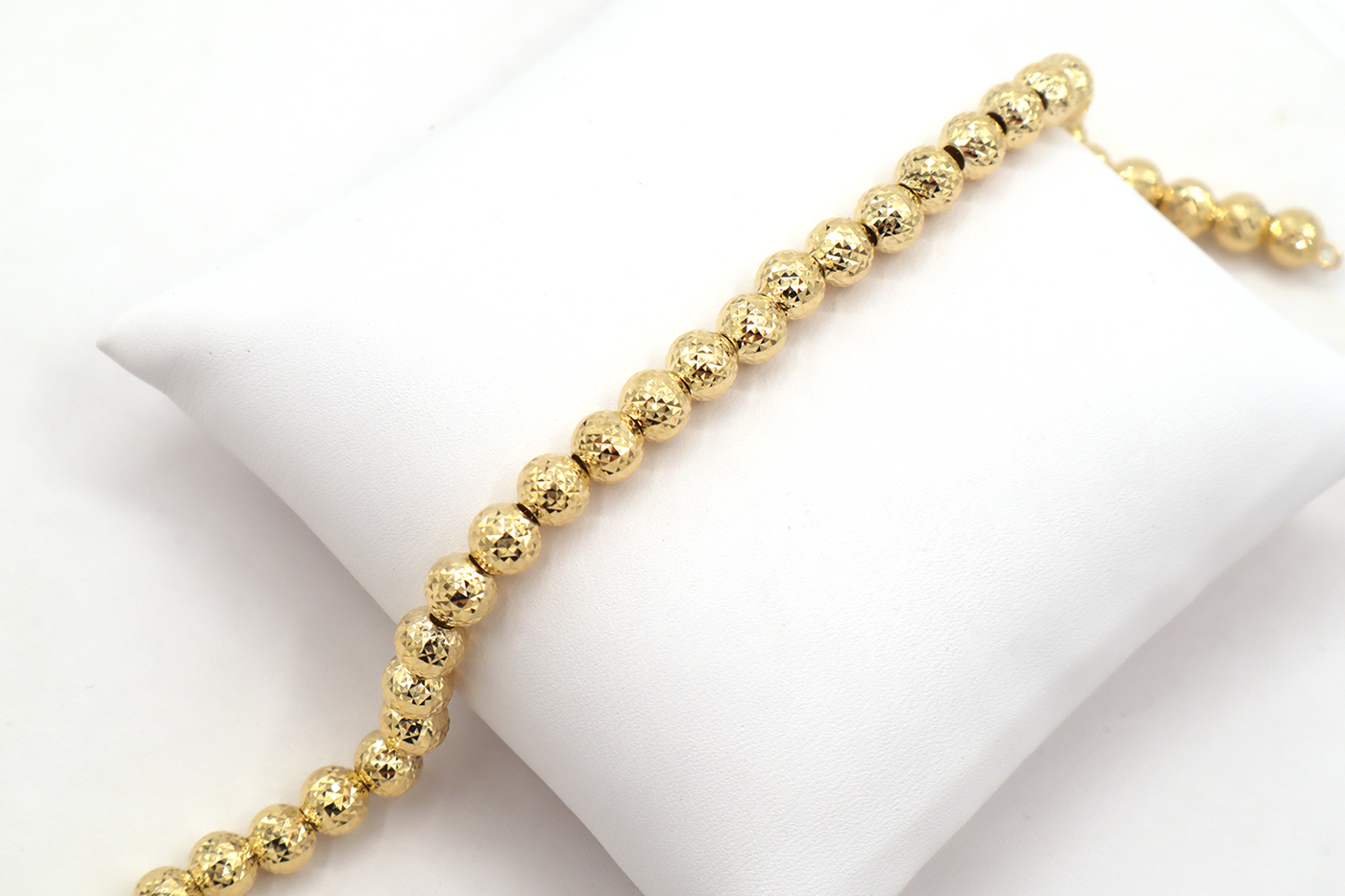 14K Solid Gold Diamond-Cut Moon Beads Bracelet 6-86"