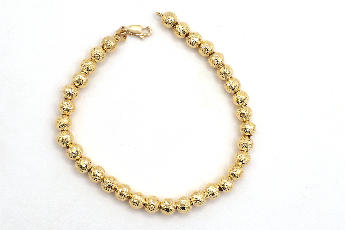 14K Solid Gold Diamond-Cut Moon Beads Bracelet 6-86"