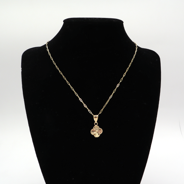 Gold Four Leaf Love Clover Jewelry Necklace Set 14K Pure Yellow Gold - STF DIAMONDS