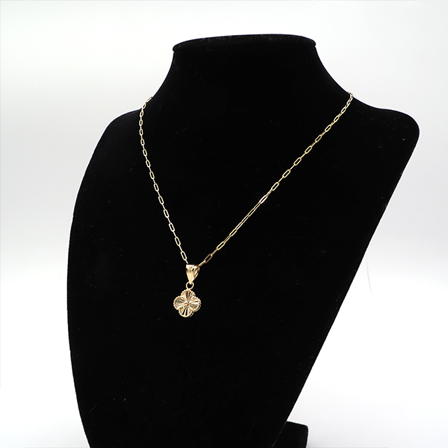 Gold Four Leaf Love Clover Jewelry Necklace Set 14K Pure Yellow Gold - STF DIAMONDS