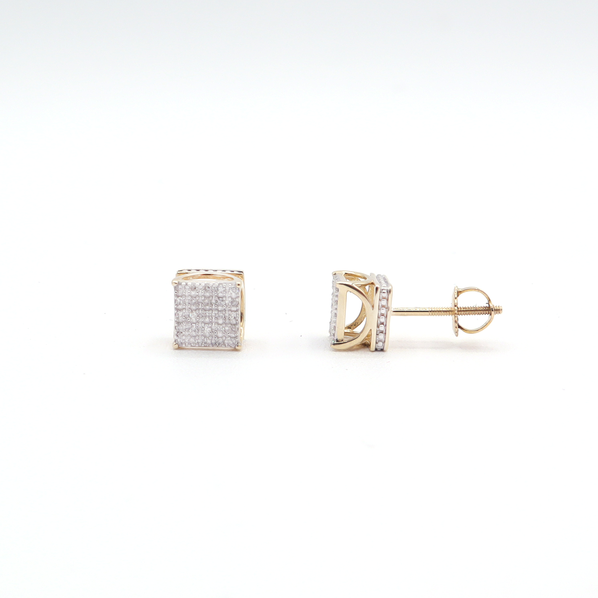 10K Solid Yellow Gold Greek Pillar Pave Diamond Stud Earrings