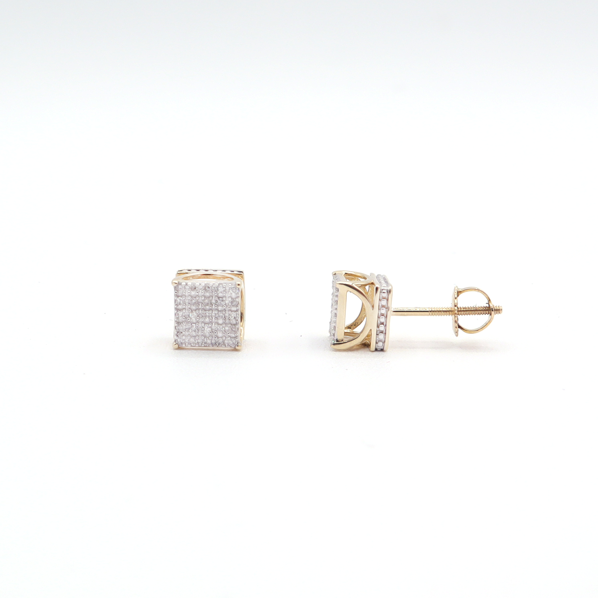 Greek Pillar Pavé Diamond Stud Earrings 10K Yellow Gold - STF DIAMONDS