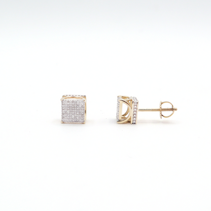 Greek Pillar Pavé Diamond Stud Earrings 10K Yellow Gold - STF DIAMONDS