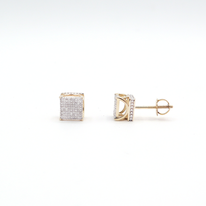 10K Solid Yellow Gold Greek Pillar Pave Diamond Stud Earrings
