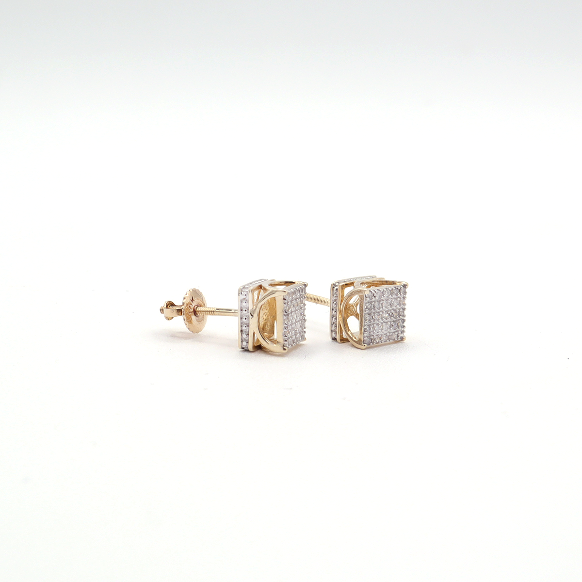 10K Solid Yellow Gold Greek Pillar Pave Diamond Stud Earrings