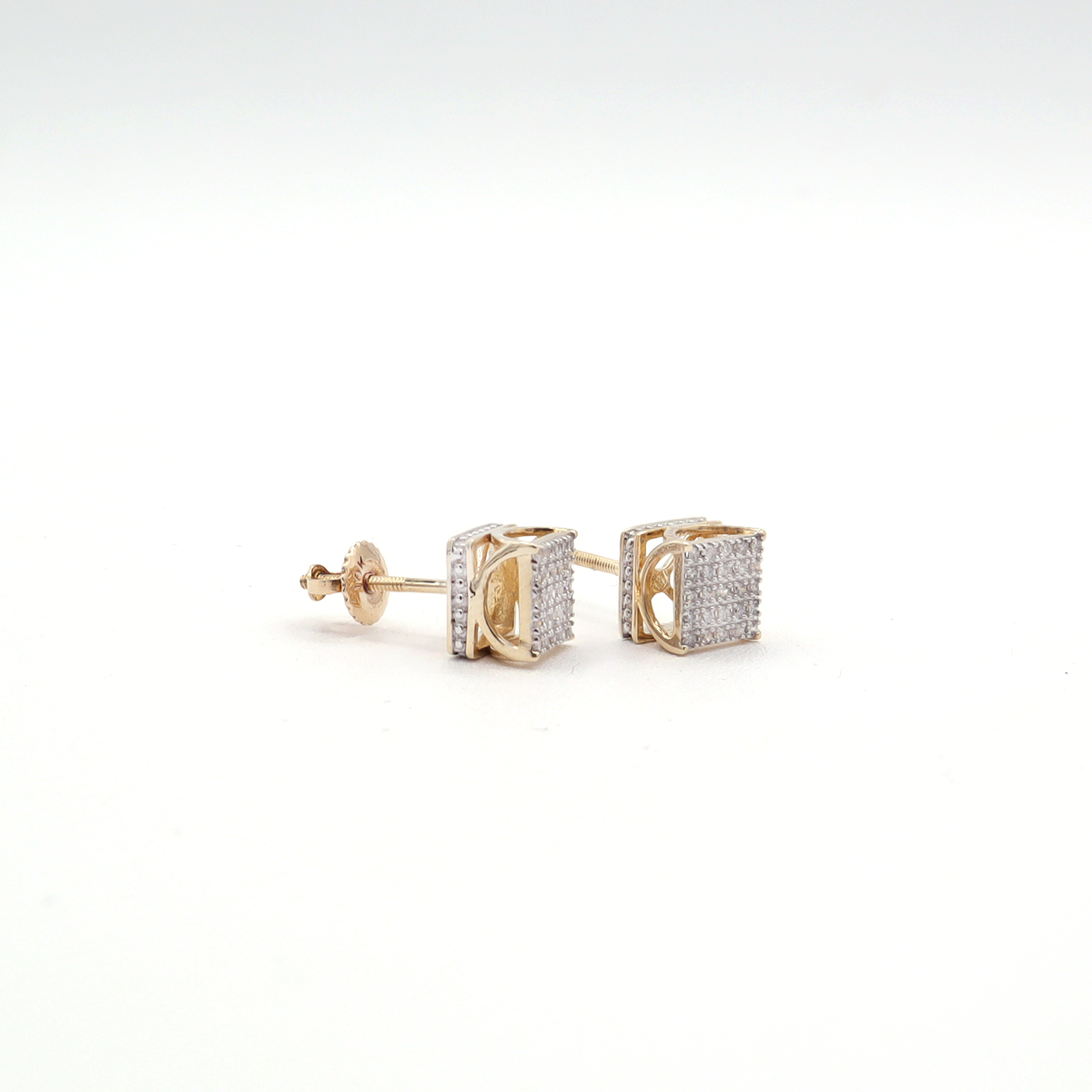 Greek Pillar Pavé Diamond Stud Earrings 10K Yellow Gold - STF DIAMONDS