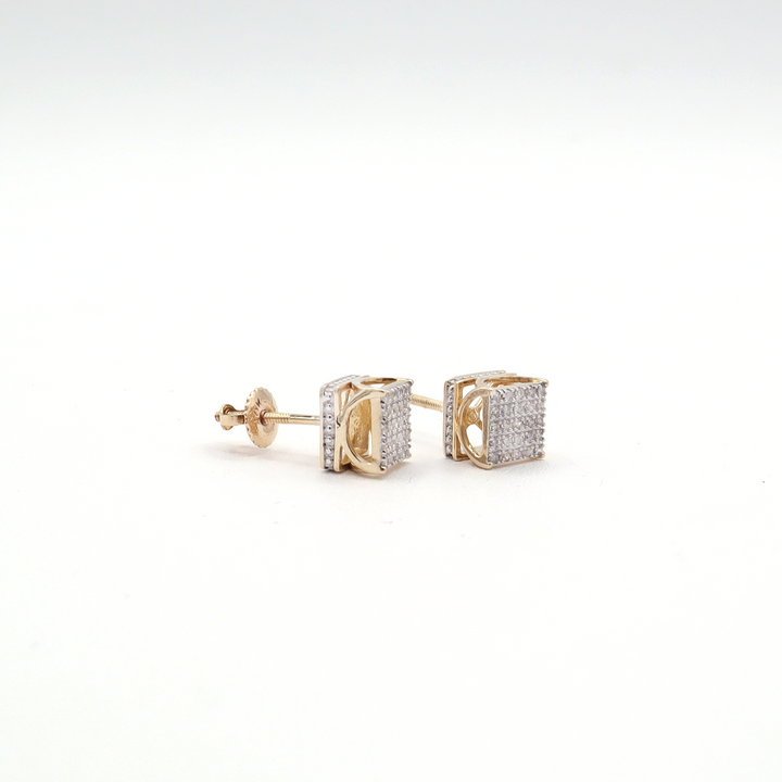 10K Solid Yellow Gold Greek Pillar Pave Diamond Stud Earrings