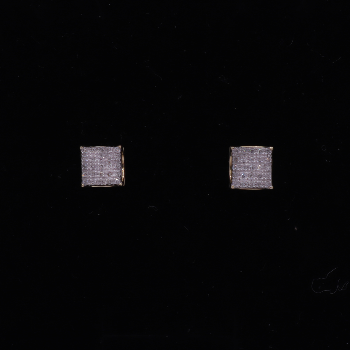 10K Solid Yellow Gold Greek Pillar Pave Diamond Stud Earrings