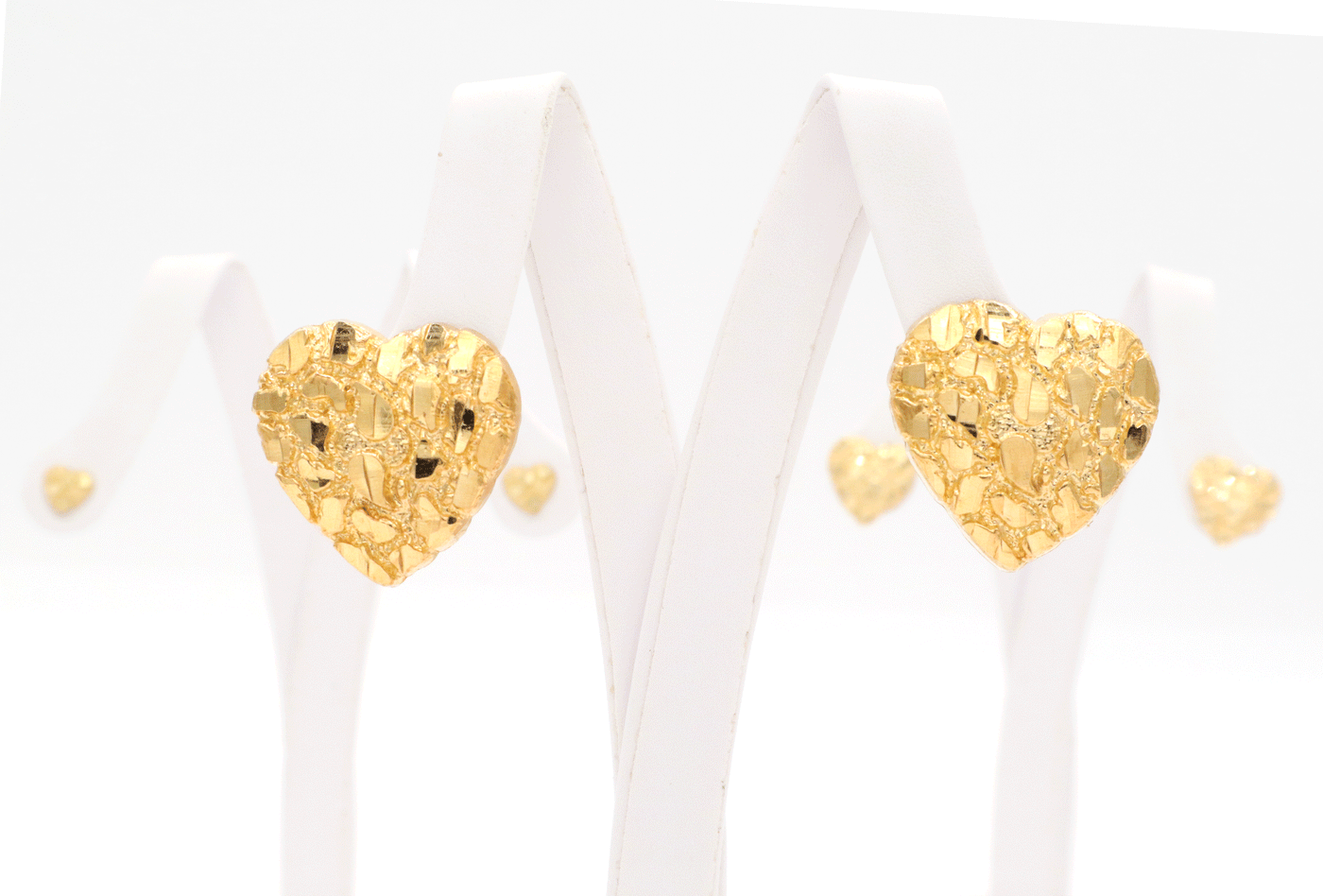 10K Solid Gold Diamond-Cut Heart Nugget Earrings