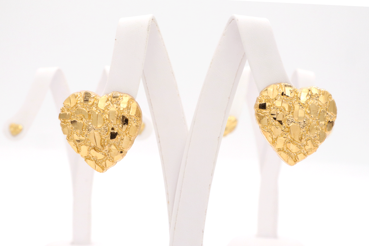 10K Solid Gold Diamond-Cut Heart Nugget Earrings