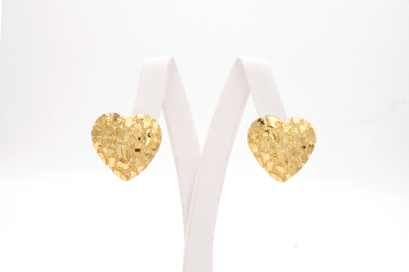 10K Solid Gold Diamond-Cut Heart Nugget Earrings