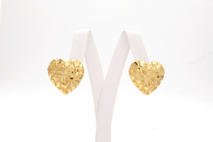10K Solid Gold Diamond-Cut Heart Nugget Earrings