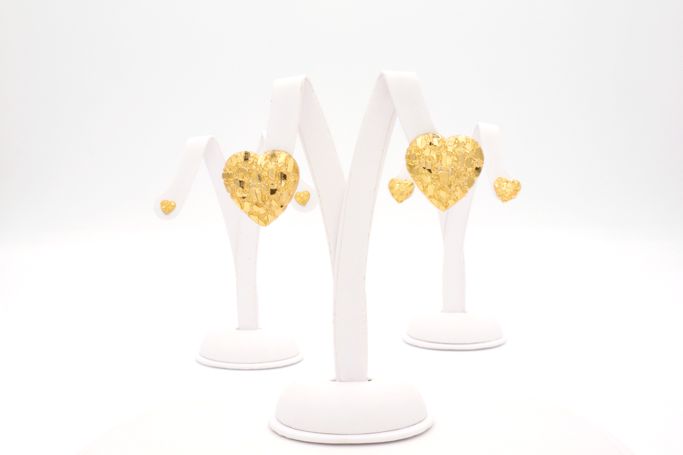 10K Solid Gold Diamond-Cut Heart Nugget Earrings