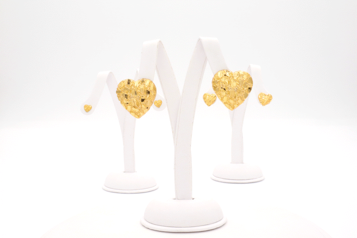 10K Solid Gold Diamond-Cut Heart Nugget Earrings