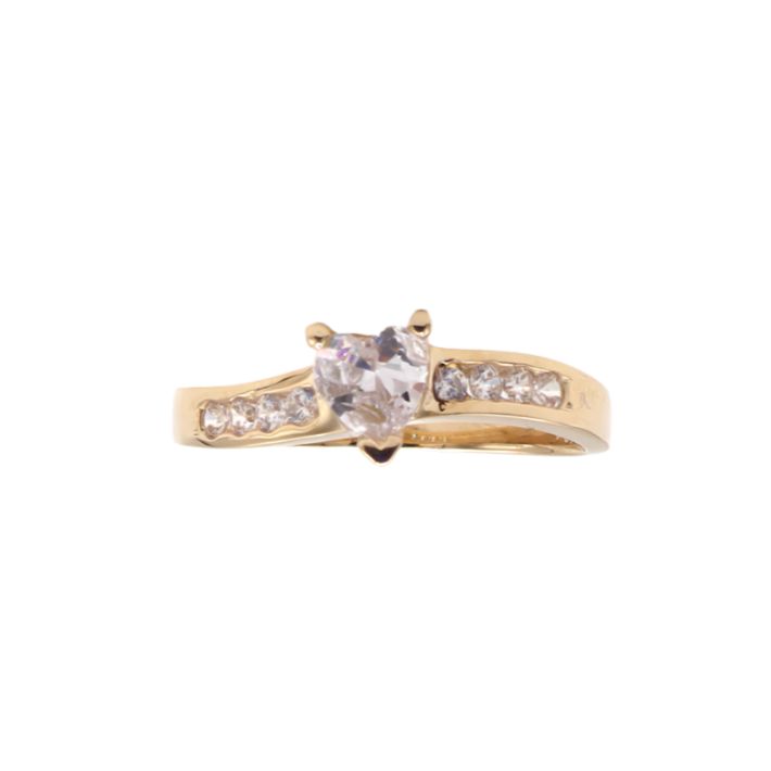 14K Solid Yellow Gold Heart CZ Engagement Ring