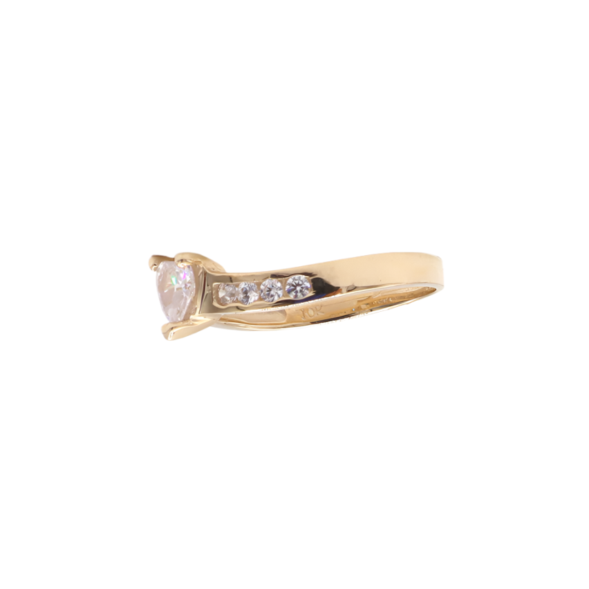 14K Solid Yellow Gold Heart CZ Engagement Ring
