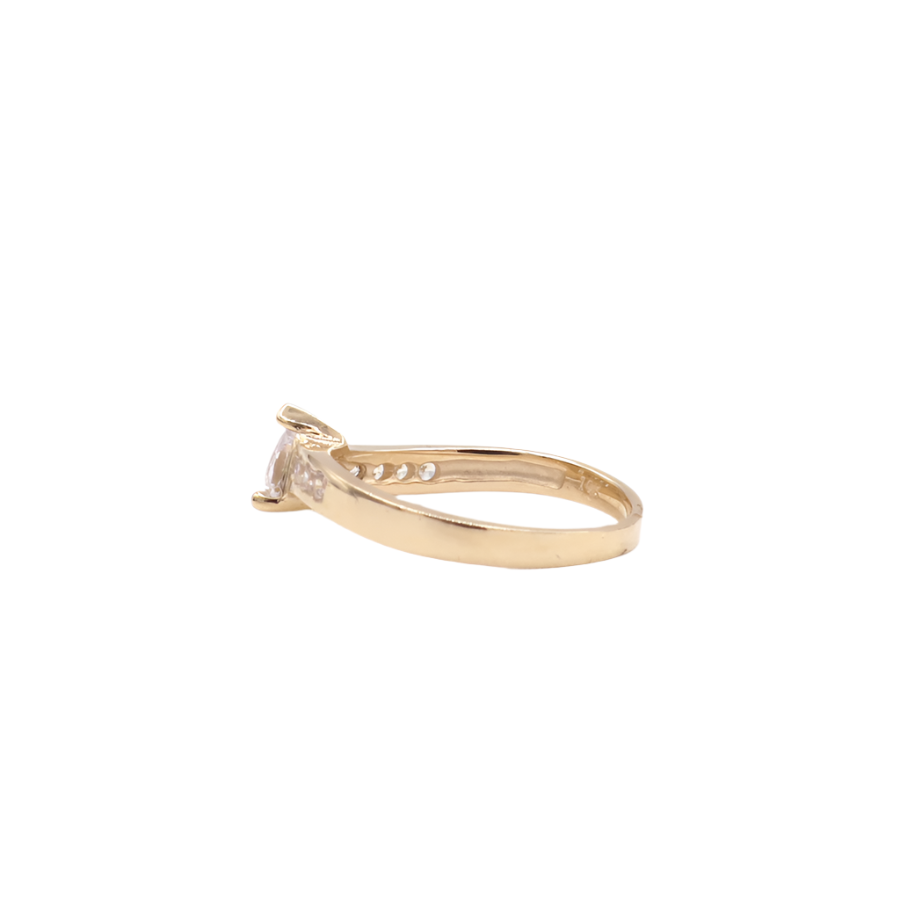 14K Solid Yellow Gold Heart CZ Engagement Ring