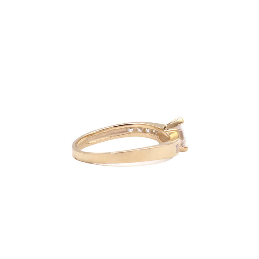 14K Solid Yellow Gold Heart CZ Engagement Ring