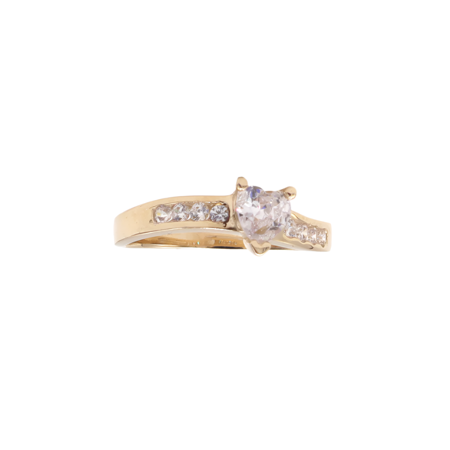 14K Solid Yellow Gold Heart CZ Engagement Ring